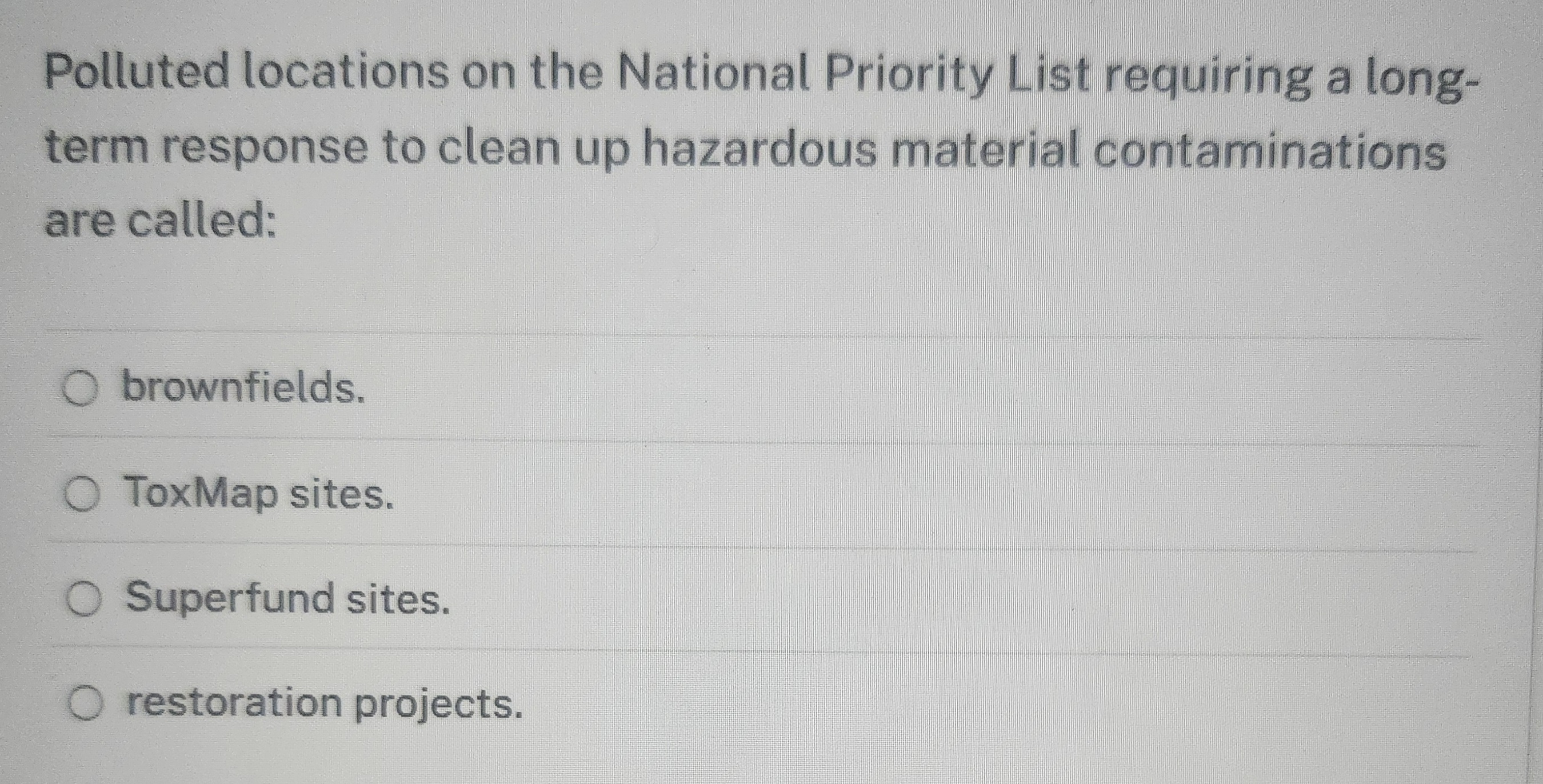 Answer this Polluted locations on the National