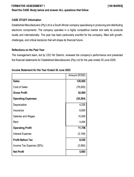 FORMATIVE ASSESSMENT 4 [100 MARKS] Read the CASE