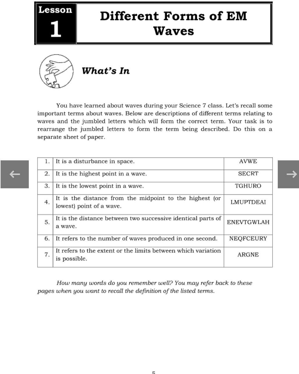 give me answer Lesson Different Forms of EM |