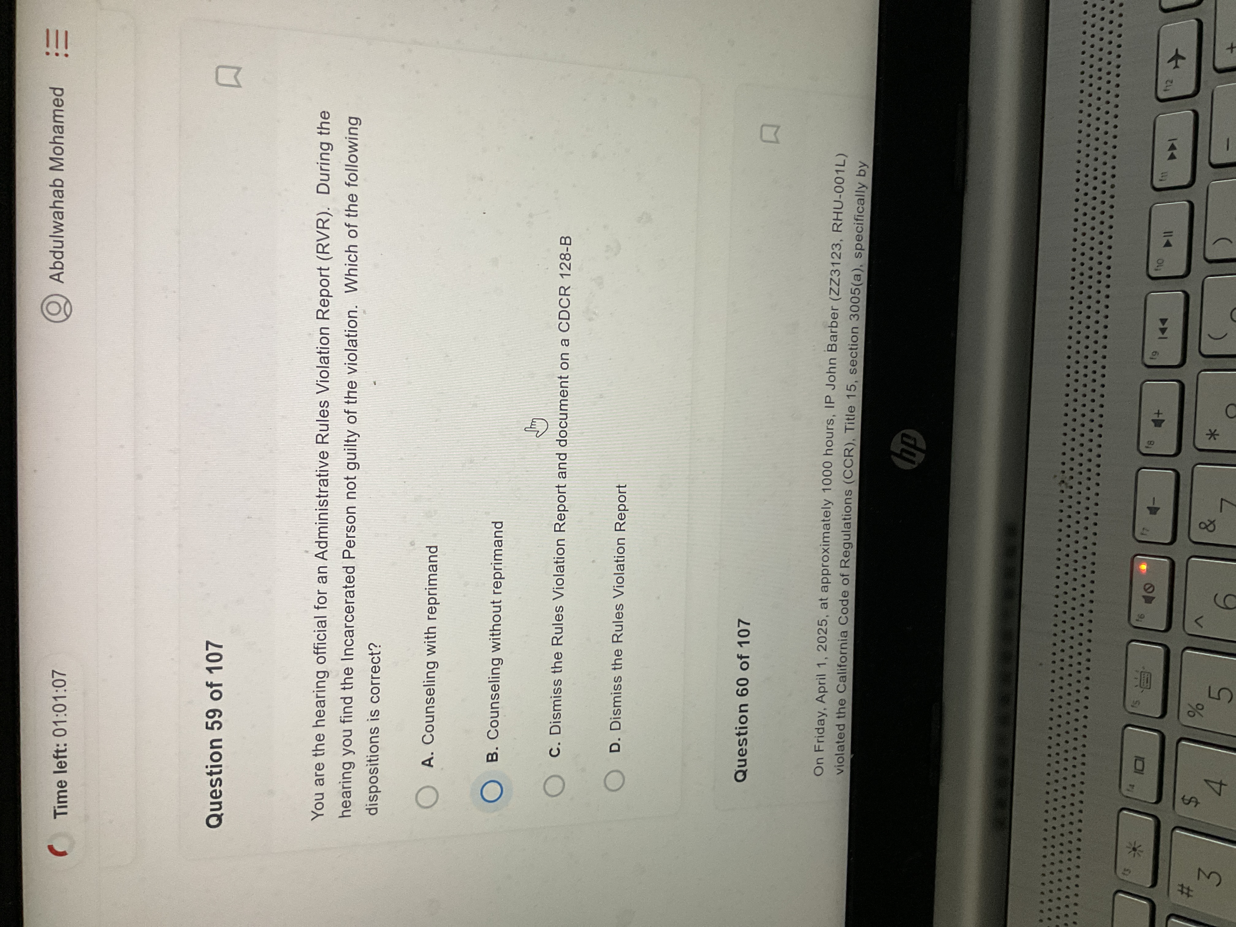 A (O Abdulwahab Mohamed Time left: 01:01:07