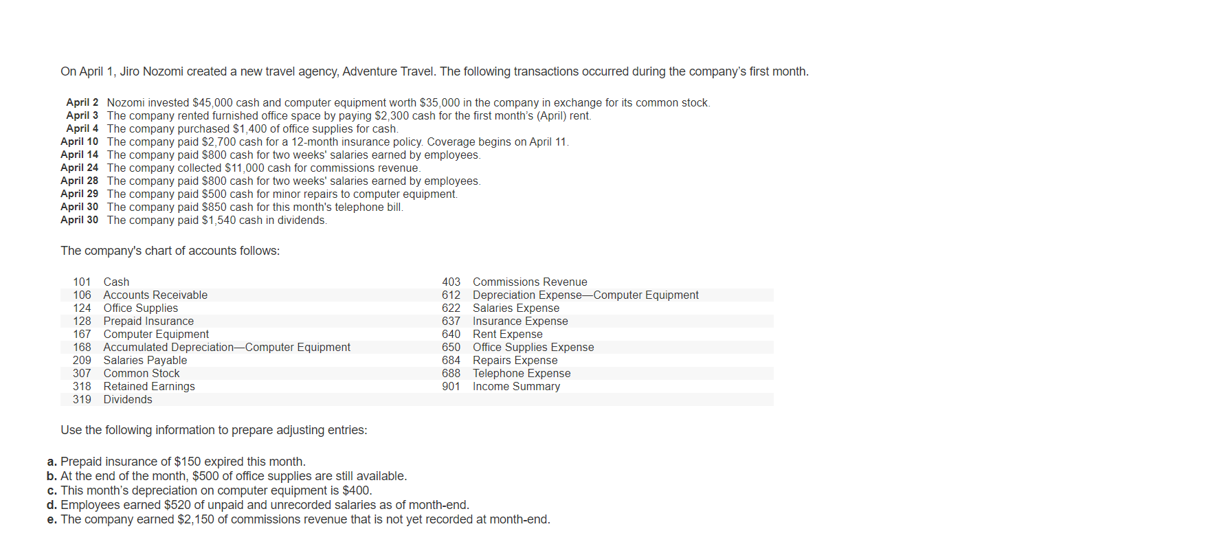 Homework: Adjusting Accounts Problems Assignment