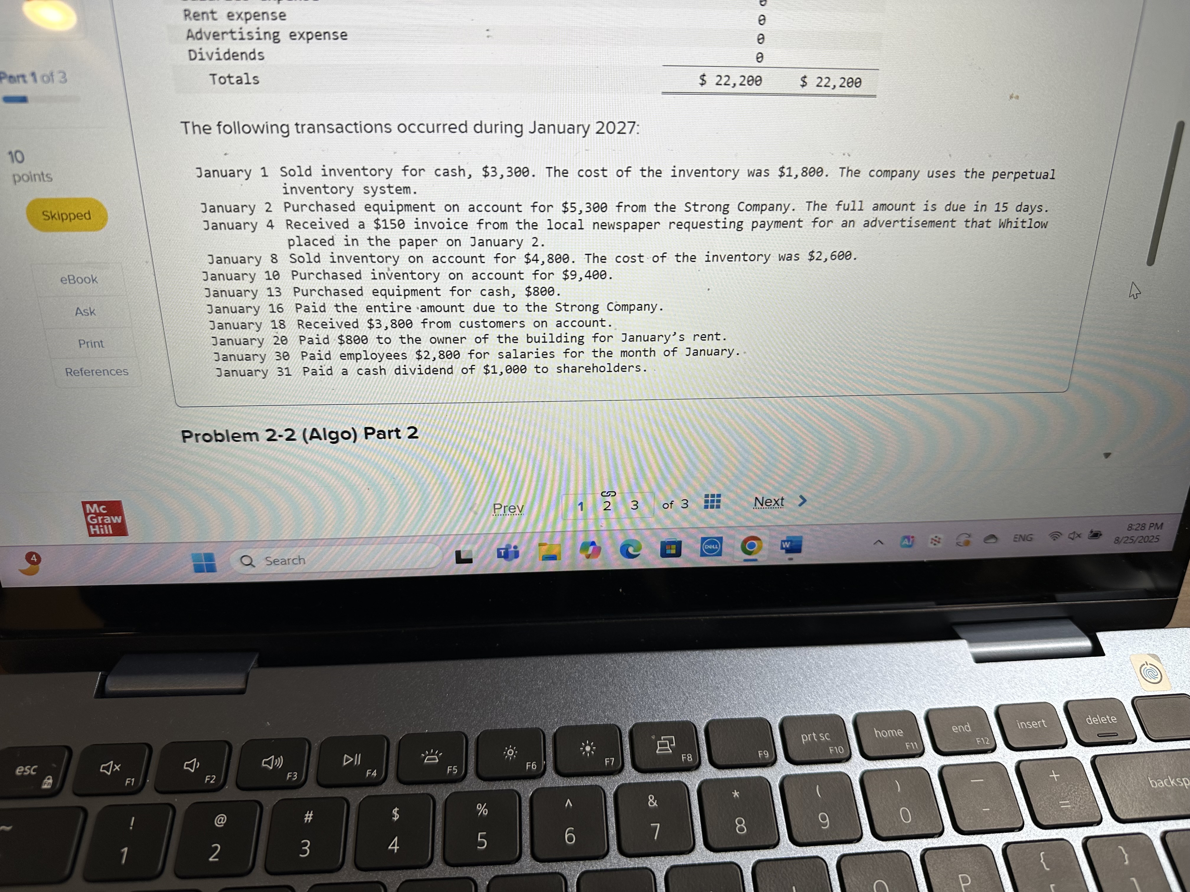 Required information Problem 2-2 (Algo)