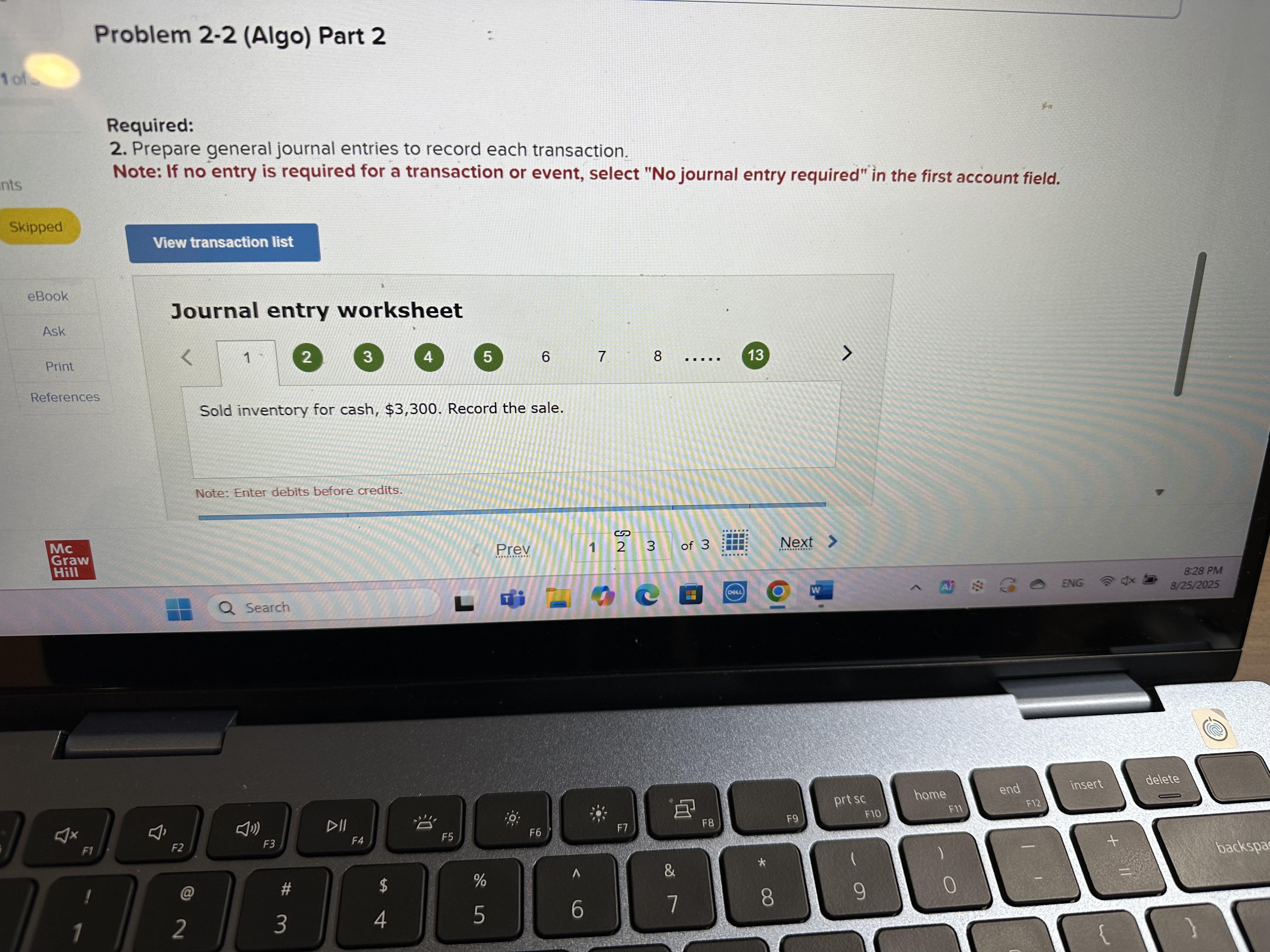 Required information Problem 2-2 (Algo)