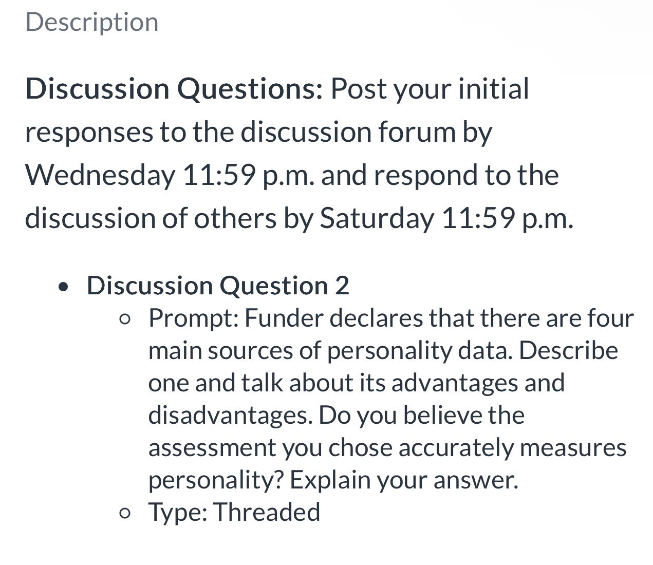 Answer for me Description Discussion Questions: