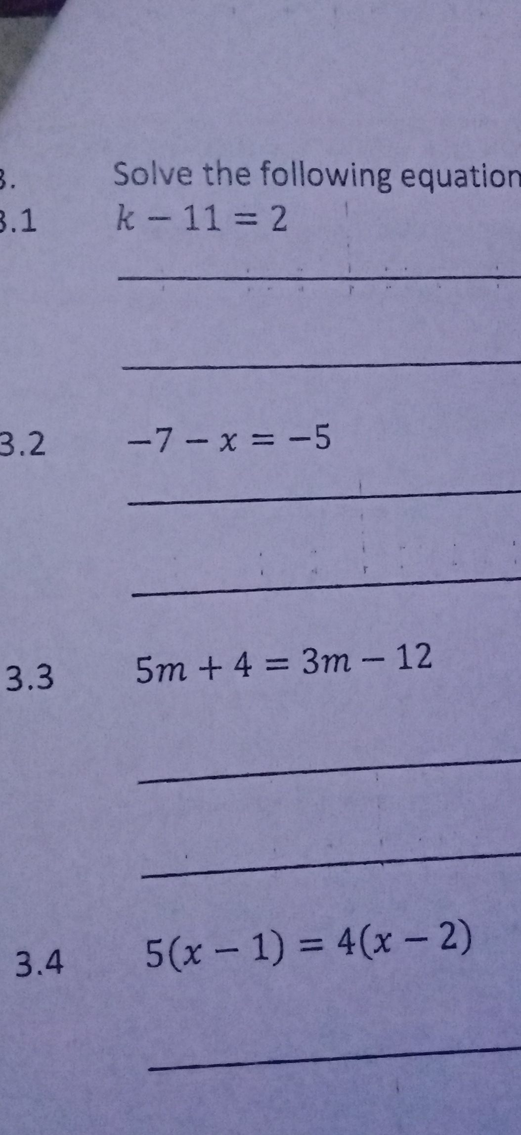 Answer for 3.1 , 3.2, 3.3 ,3.4 Solve the