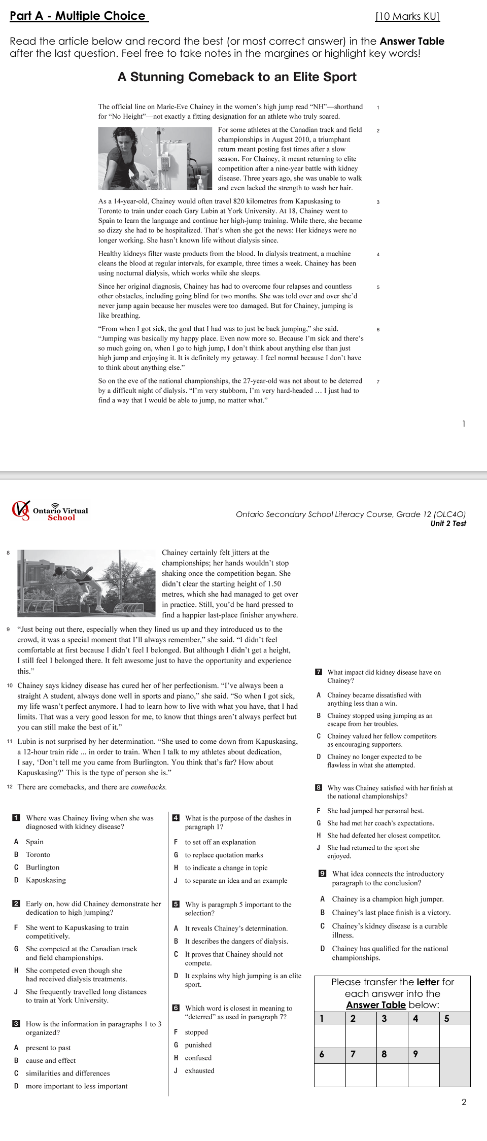 ANSWER Part A - Multiple Choice 10 Marks KU Read