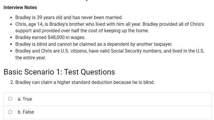Basic Scenario 1 : Test Questions 2 . Bradley can