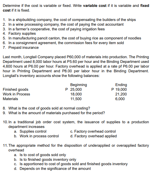 help me answer this cost accounting, explain and