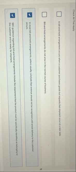 Check All That Apply A bill - and - hold