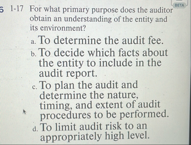 BETA 6 1 - 1 7 For what primary purpose does the