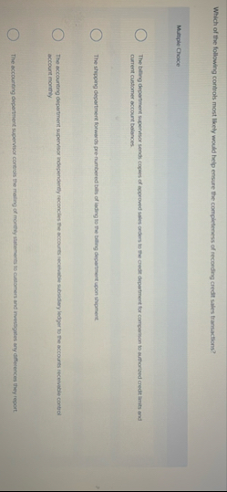 Which of the following controls most likely would