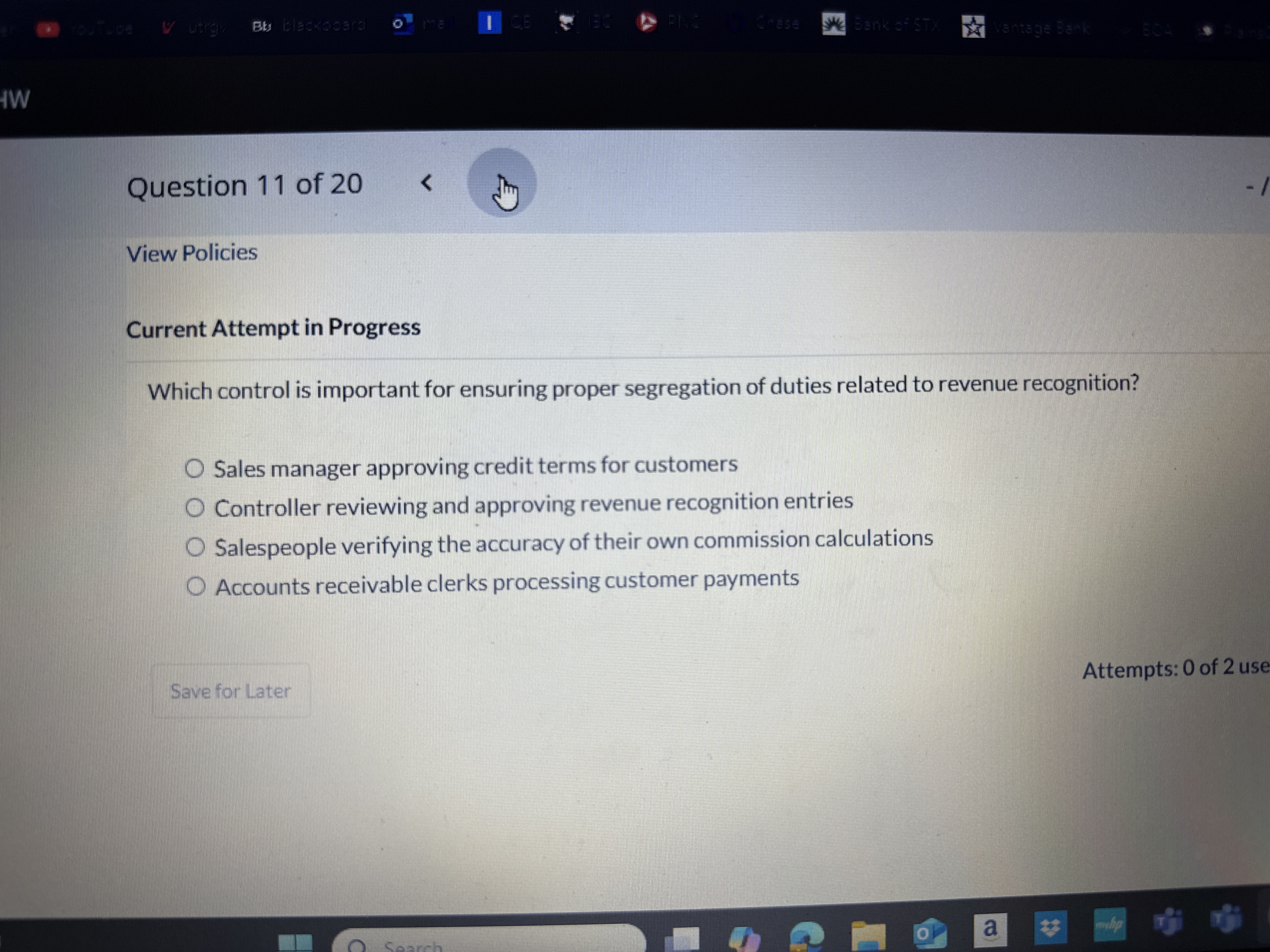 Question 1 1 of 2 0 View Policies Current Attempt