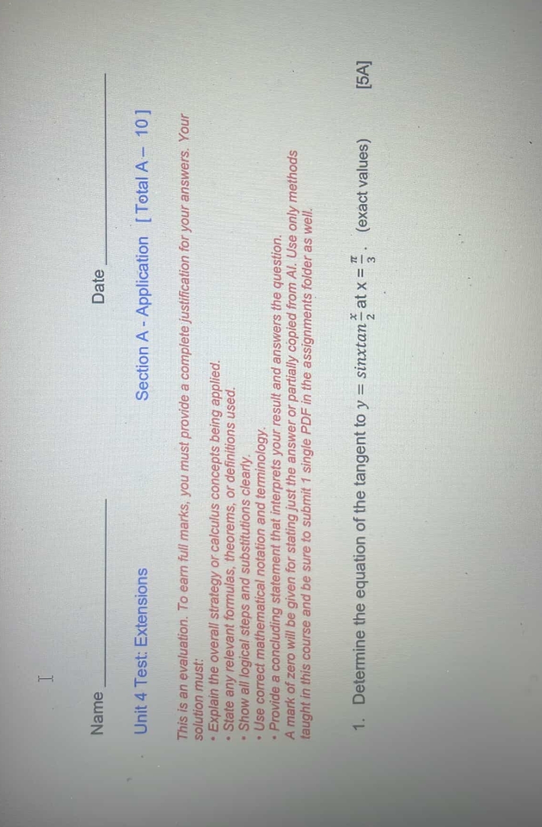 Answer it H Name Date Unit 4 Test: Extensions