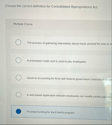 Choose the correct definition for Consolidated