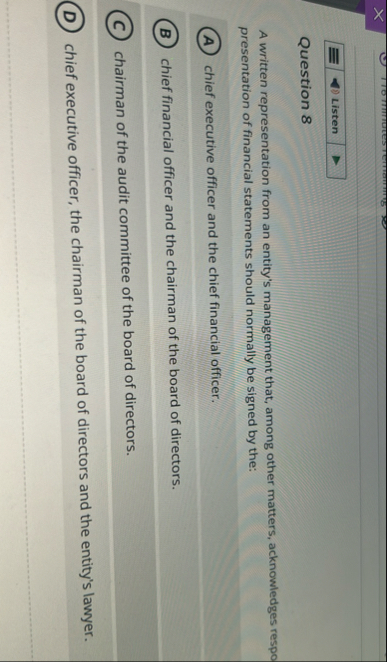 Question 8 A written representation from an