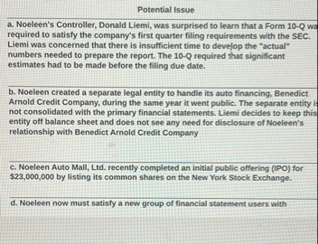 Potential Issue a . Noeleen's Controller, Donald