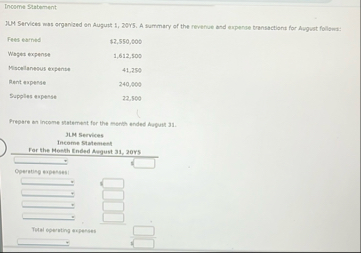 Inceme Statement IUM Services mas organized on