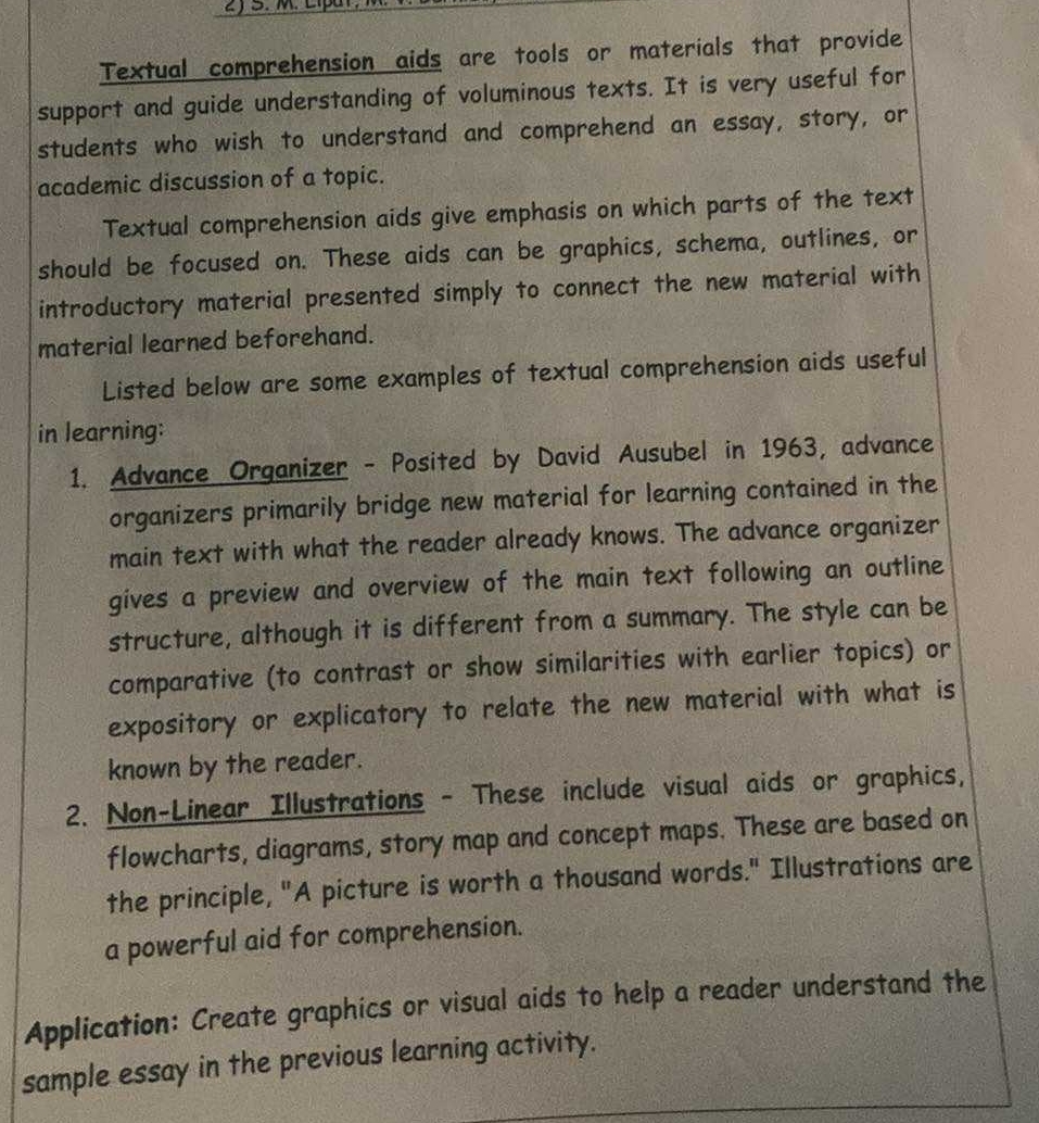 Can you answer this Textual comprehension aids