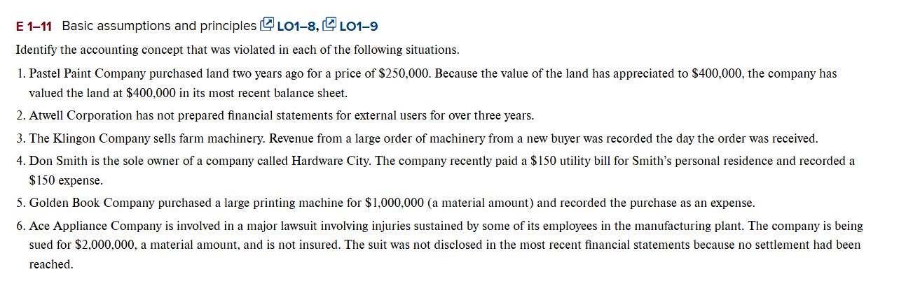 E 1 - 1 1 Basic assumptions and principles LO 1 -