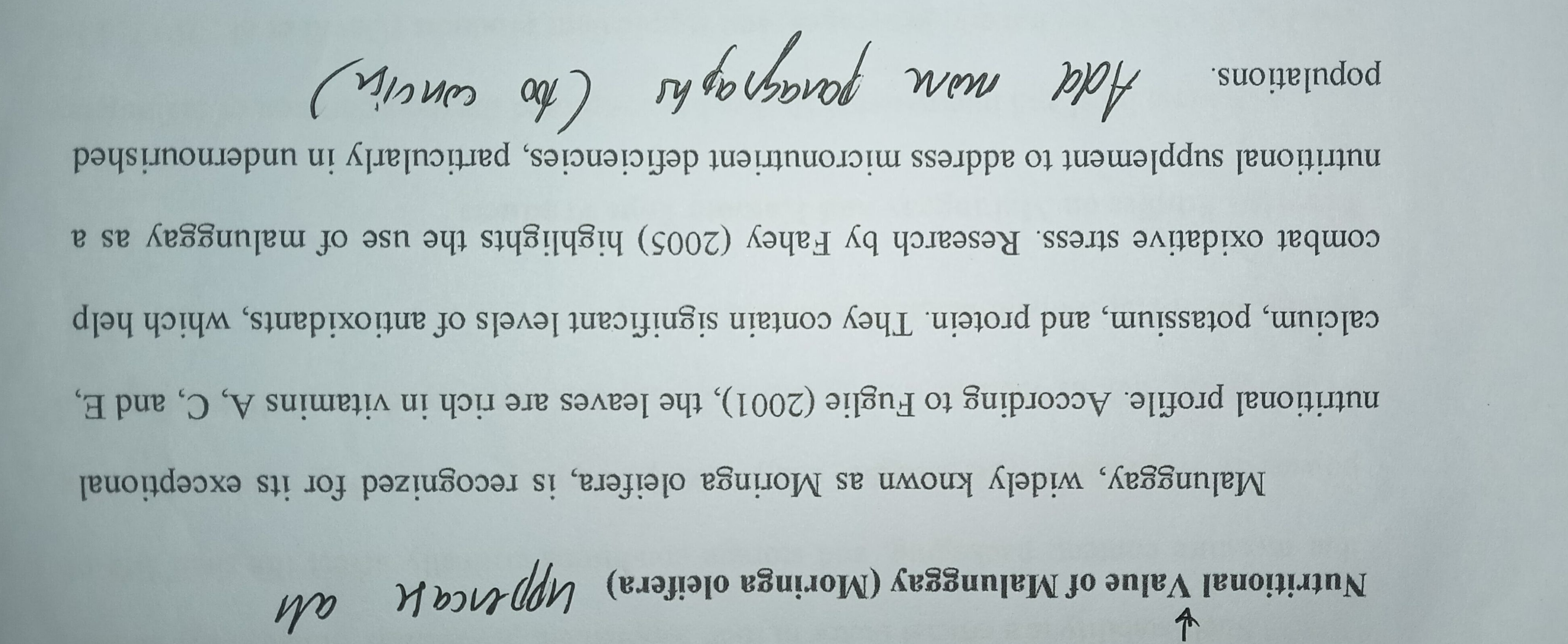 Answer it Nutritional Value of Malunggay (Moringa