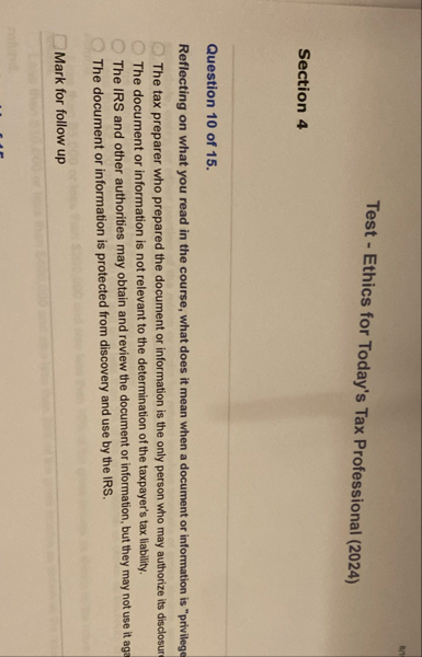 Test - Ethics for Today's Tax Professional ( 2 0