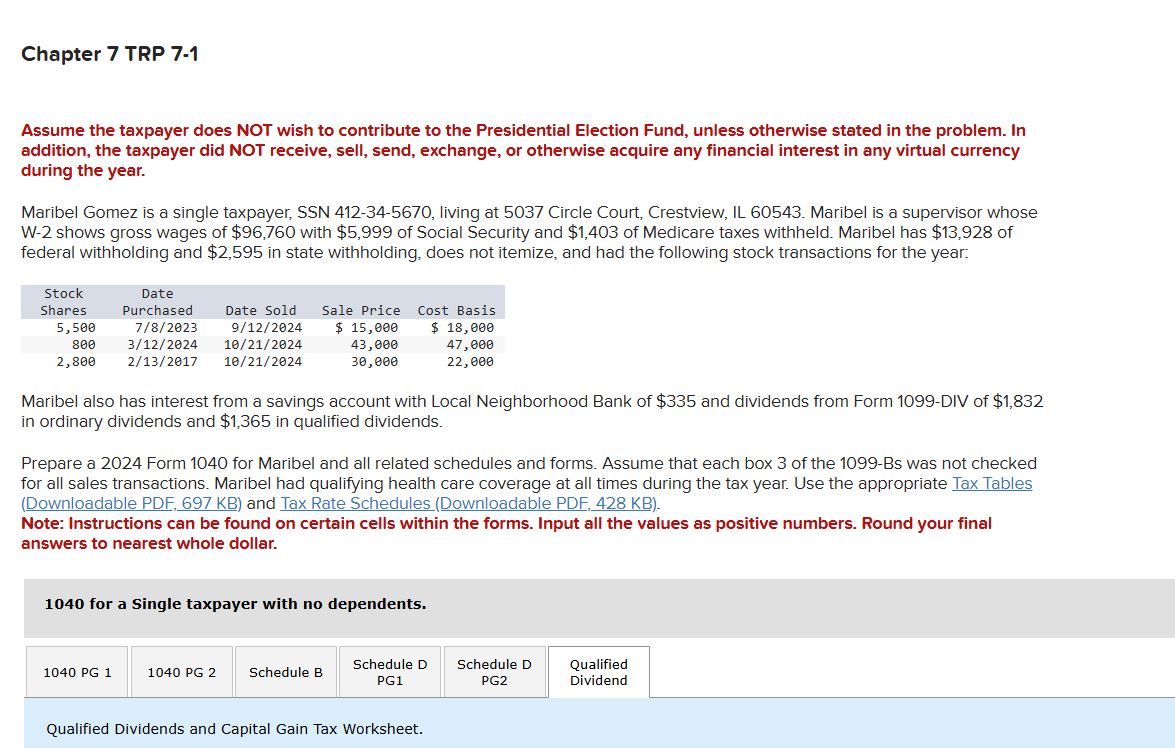 Chapter 7 TRP 7 - 1 Assume the taxpayer does NOT