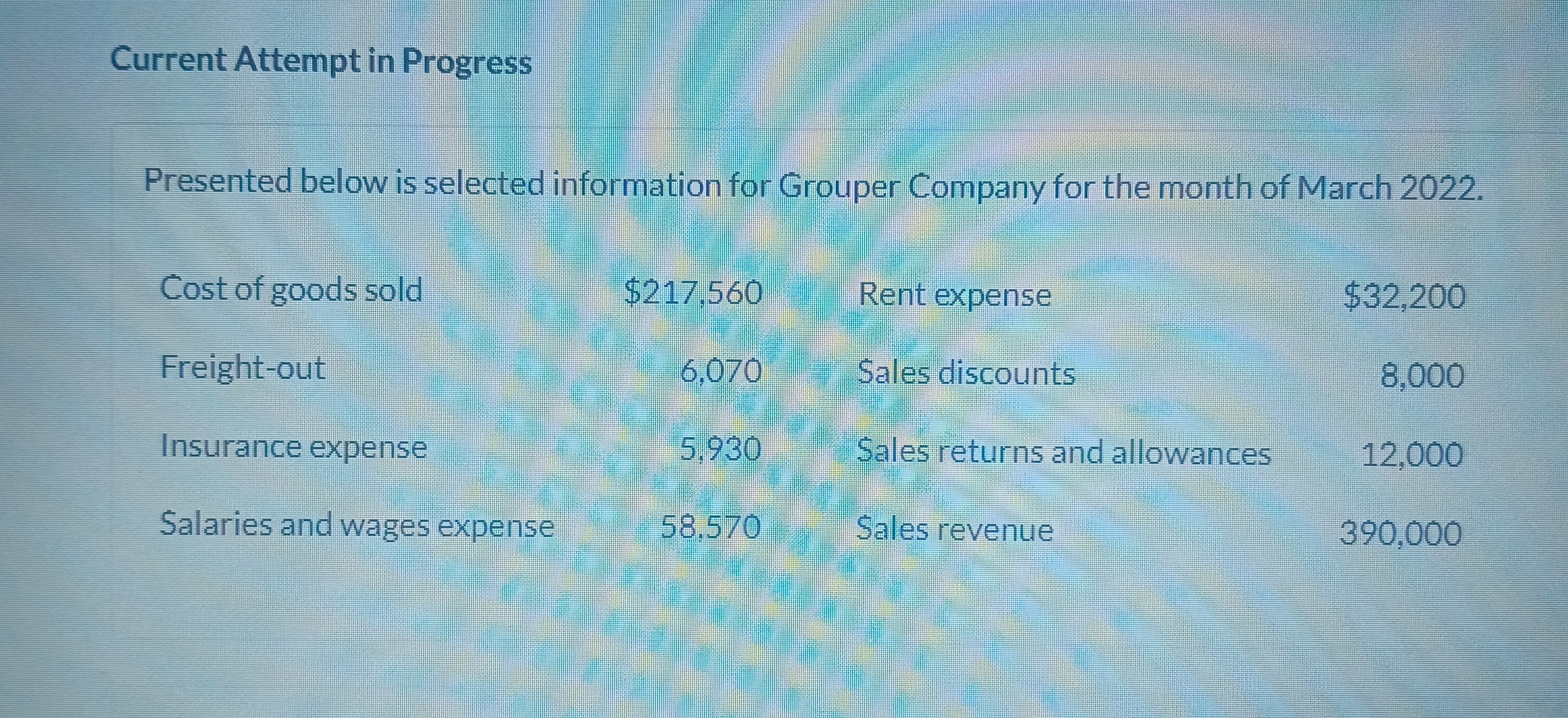 Current Attempt in Progress Presented below is