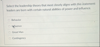 Select the leadership theory that most closely