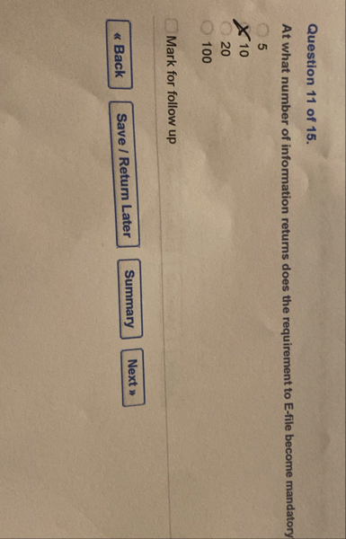 Question 1 1 of 1 5 . At what number of
