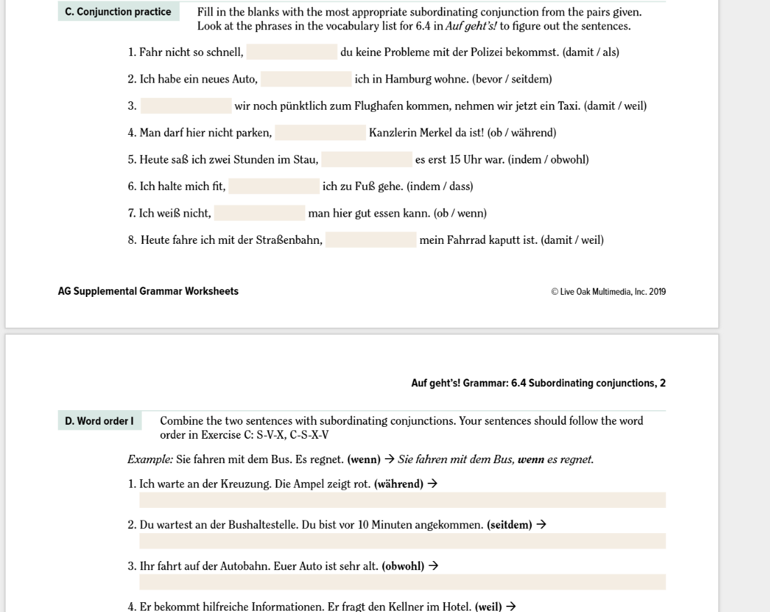 answer this C. Conjunction practice Fill in the
