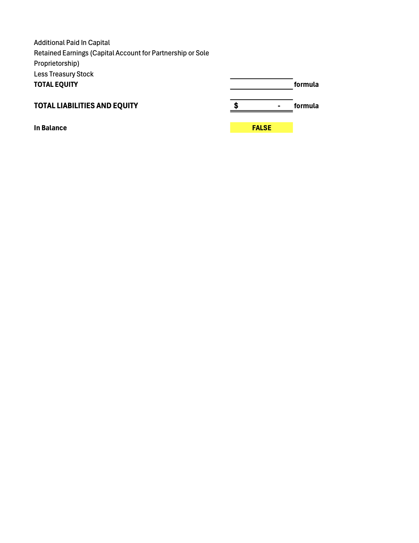 Balance Sheet Preparation using Excel cell links