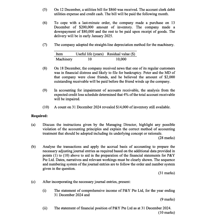 Question 1 P&Y Enterprises Pte Ltd (PYE) was