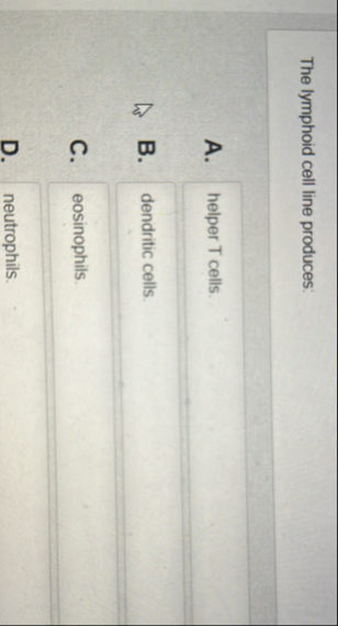 The lymphoid cell line produces: A . B . C . D .