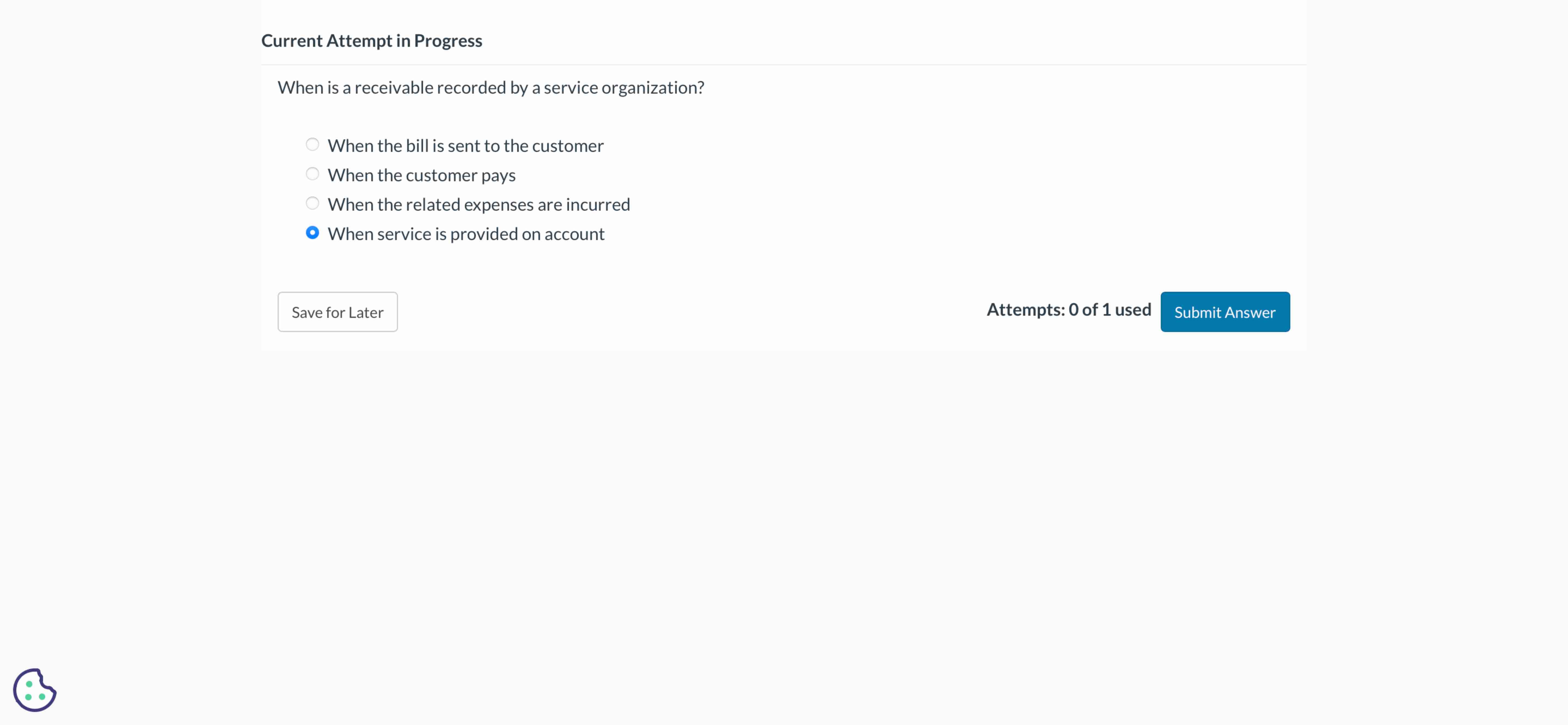 Current Attempt in Progress When is a receivable