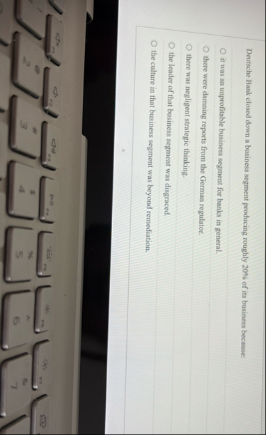 Deutsche Bank closed down a business segment