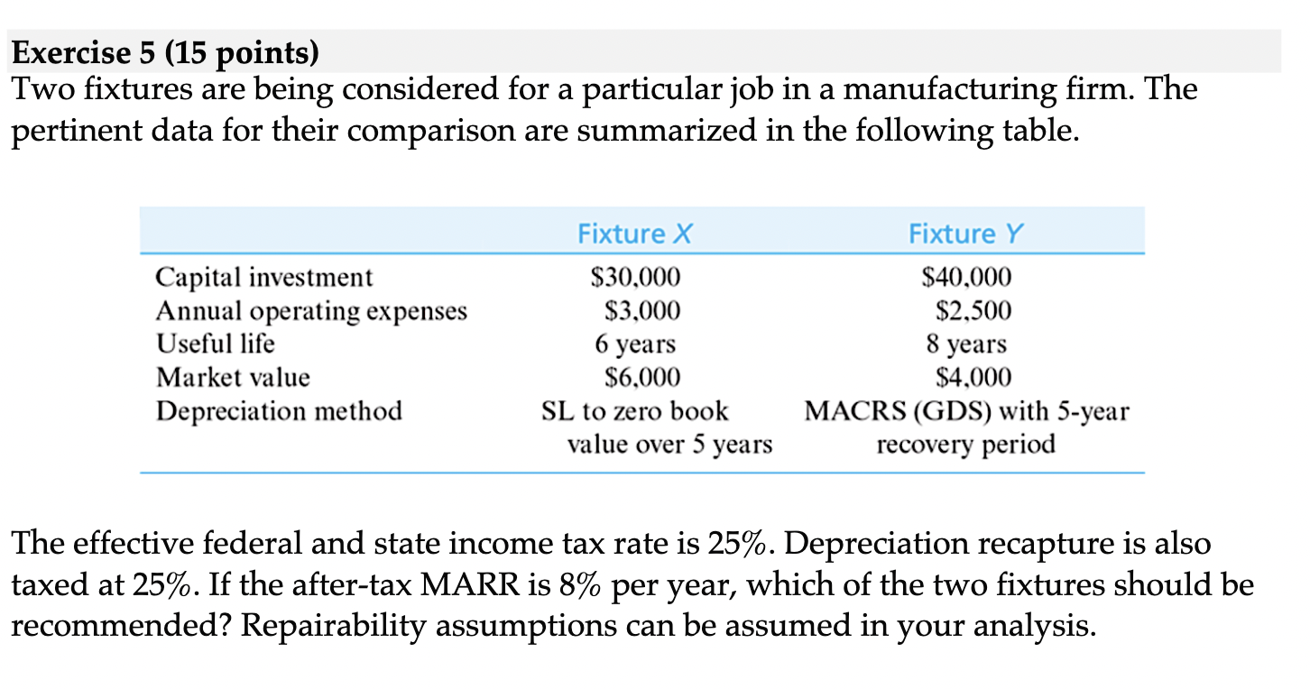 Exercise 5 ( 1 5 points ) Two fixtures are being