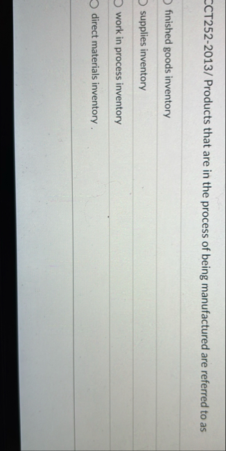 CCT 2 5 2 - 2 0 1 3 / Products that are in the