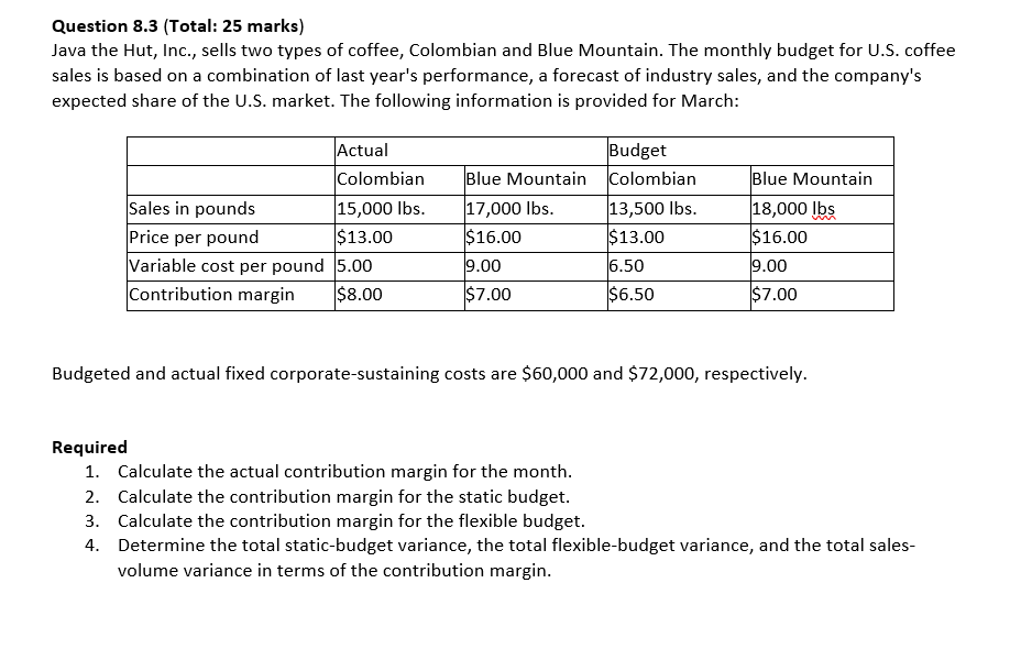 Question 8 . 3 ( Total: 2 5 marks ) Java the Hut,