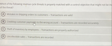 Which of the following revenue cycle threats is