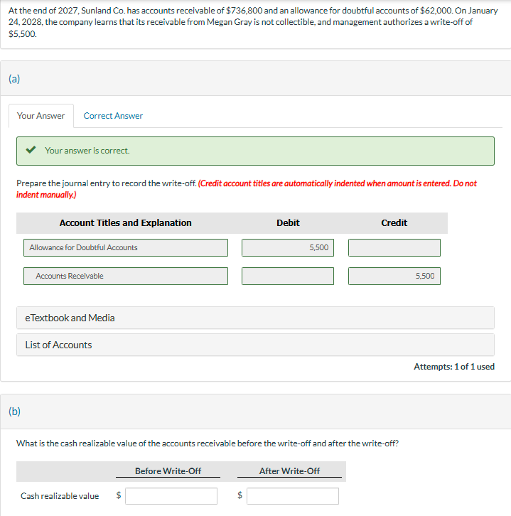 At the end of 2027, Sunland Co. has accounts