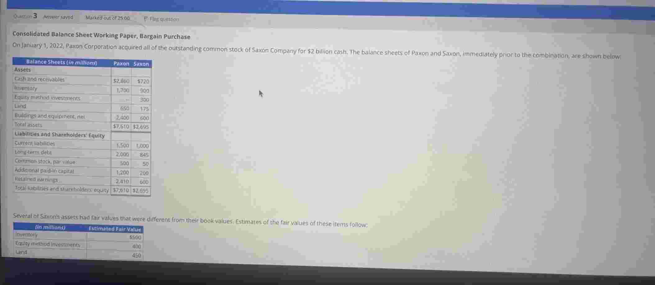 Consolidated Balance Sheet Working Paper, Bargain