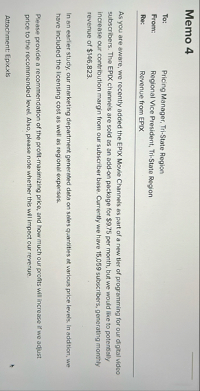 Memo 4 \ table [ [ To: , Pricing Manager, Tri -