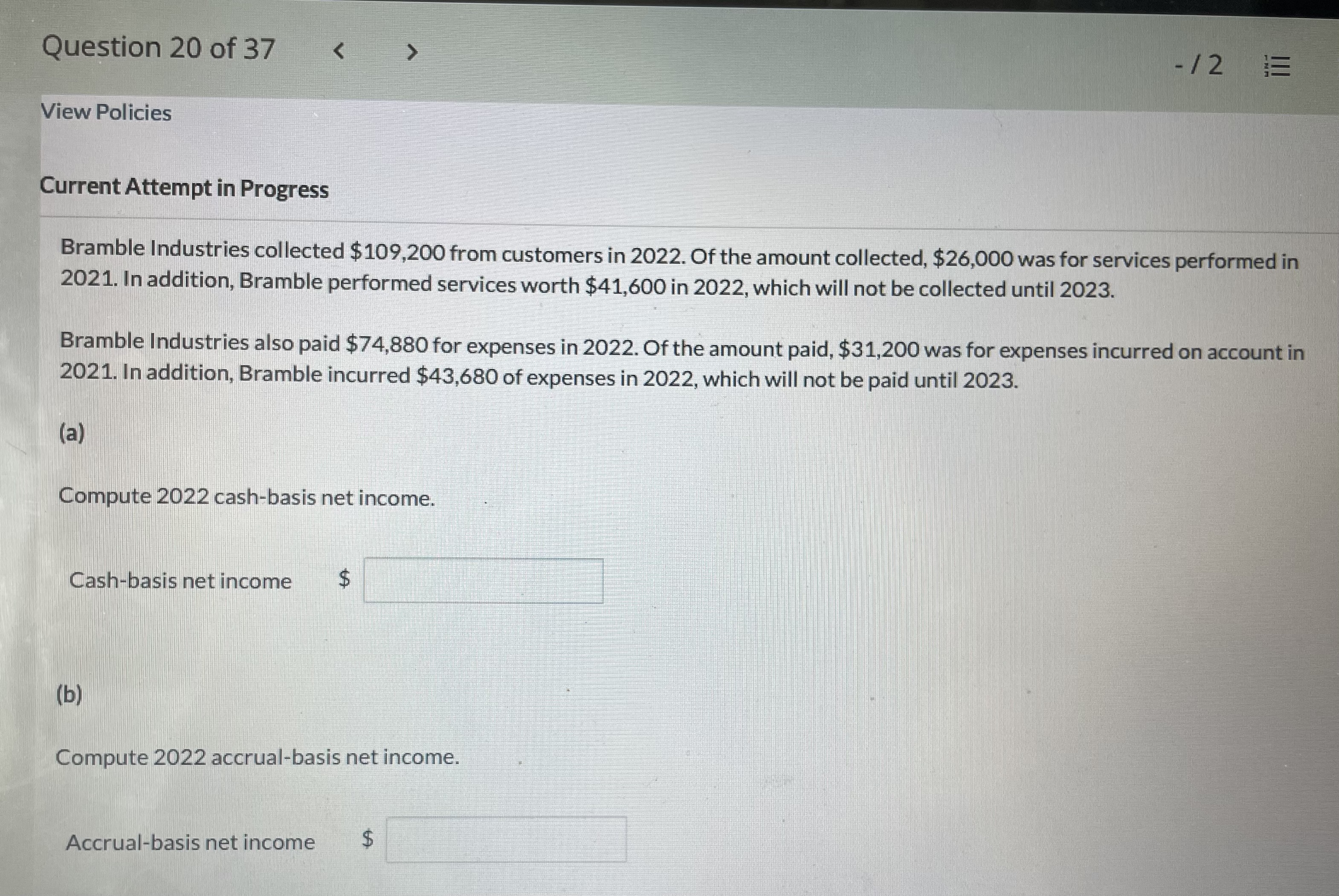 Question 20 of 37 < - 12 5 View Policies Current