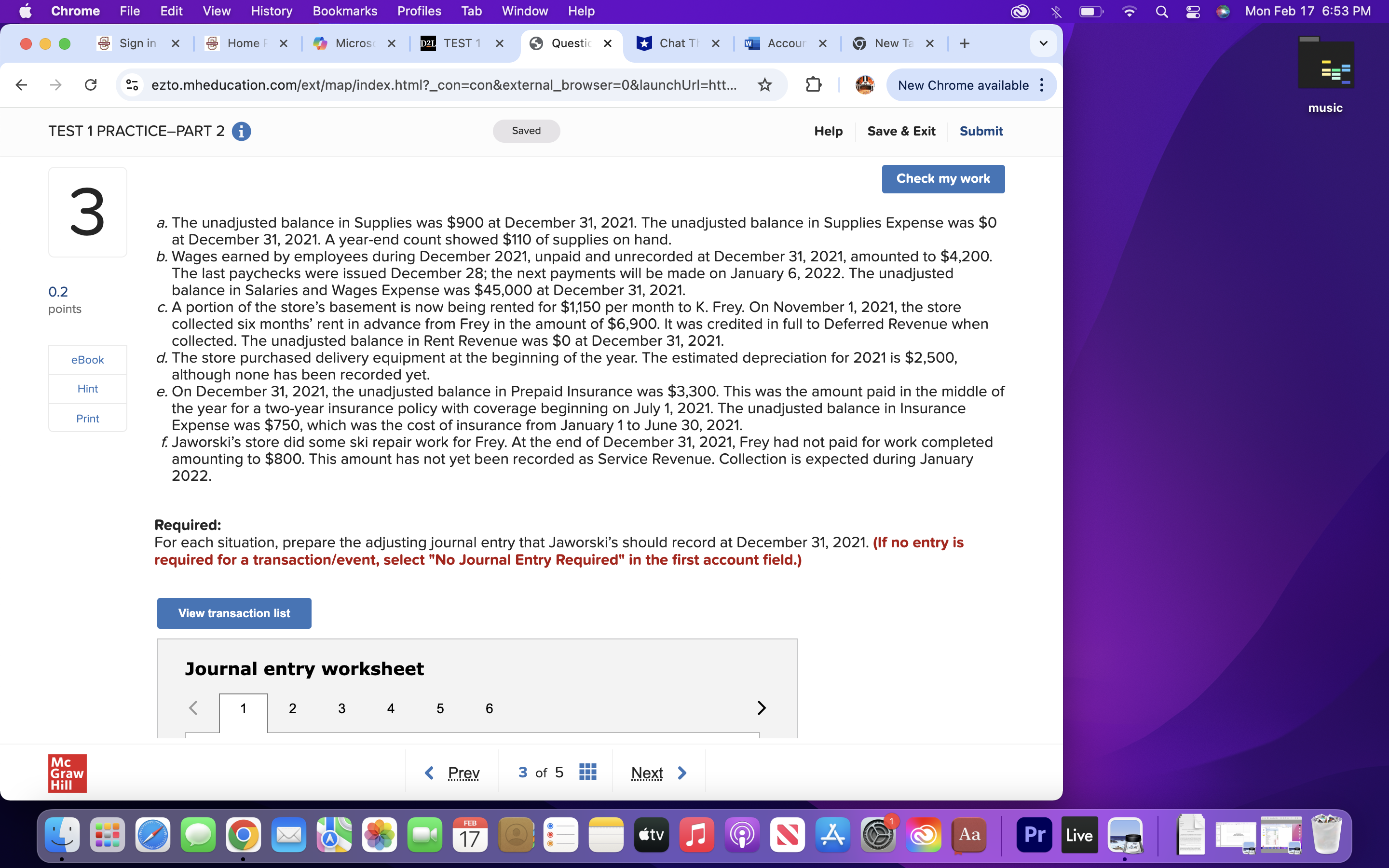 Record the adjusting entry for supplies. Chrome