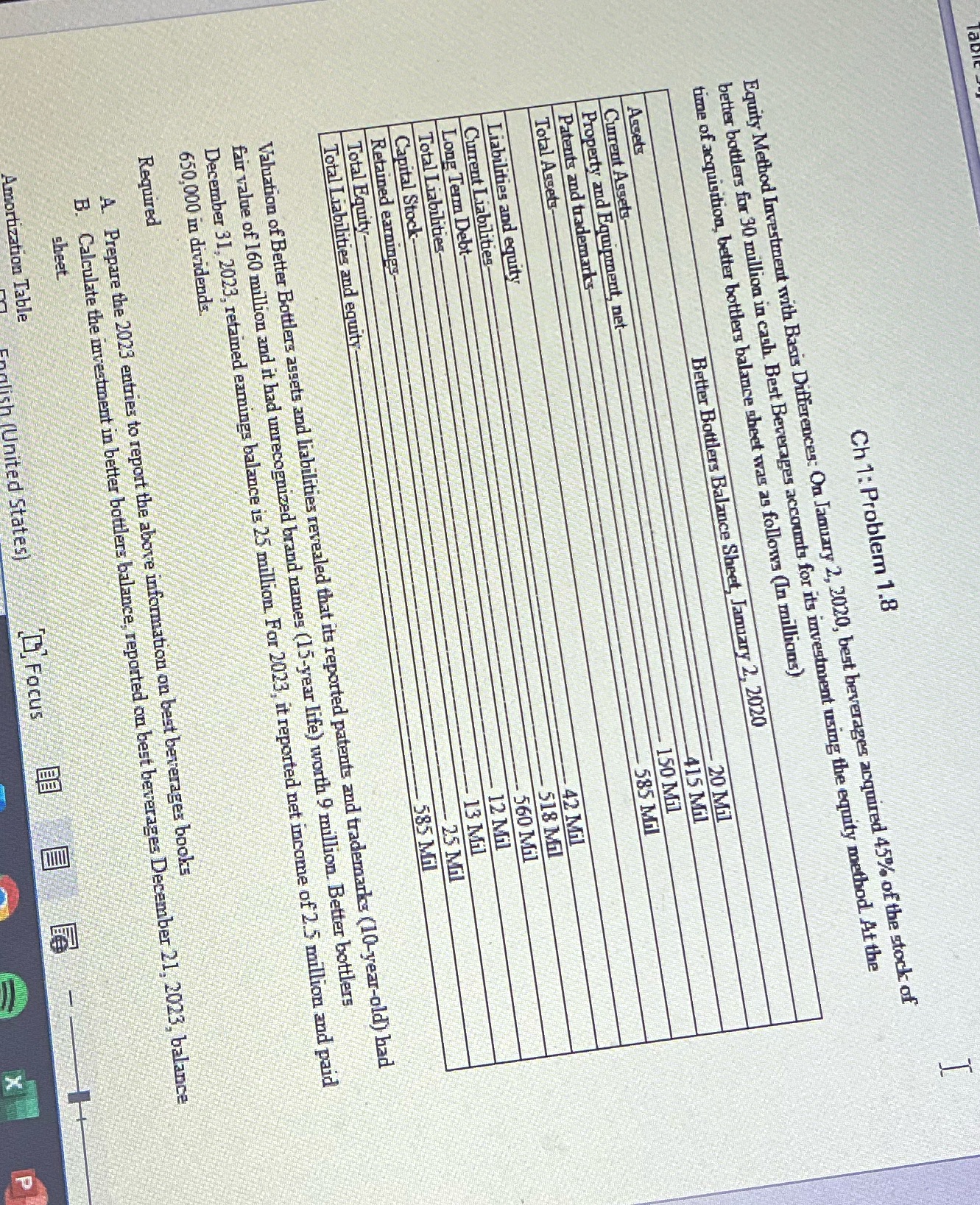 Ch 1: Problem 1.8 Equity Method Investment with