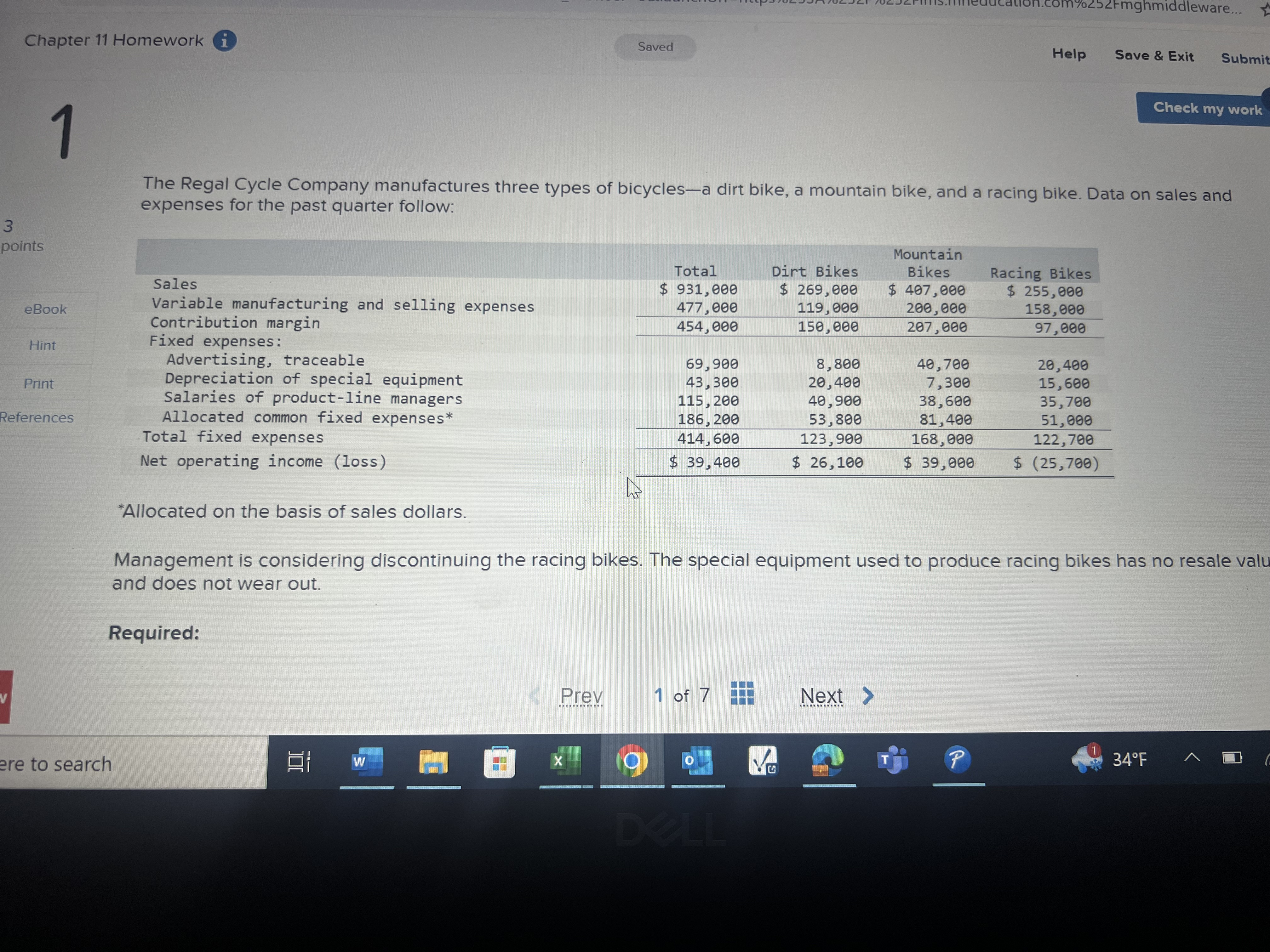 al Cycle Company manufactures three types of