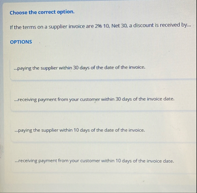 Choose the correct option. If the terms on a