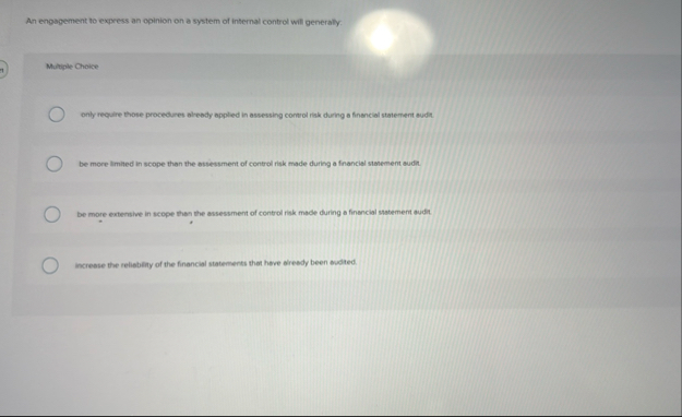 An engagement to express an opinion on a system