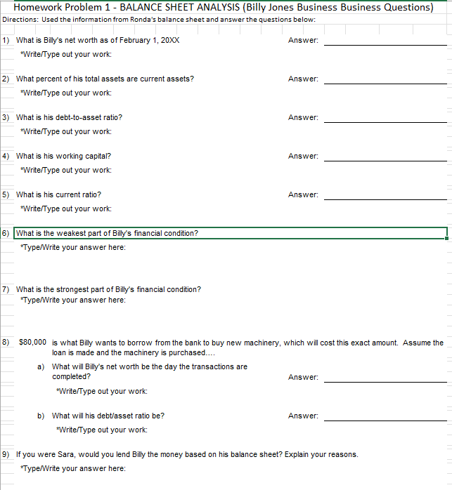 Homework Problem 1 - BALANCE SHEET ANALYSIS