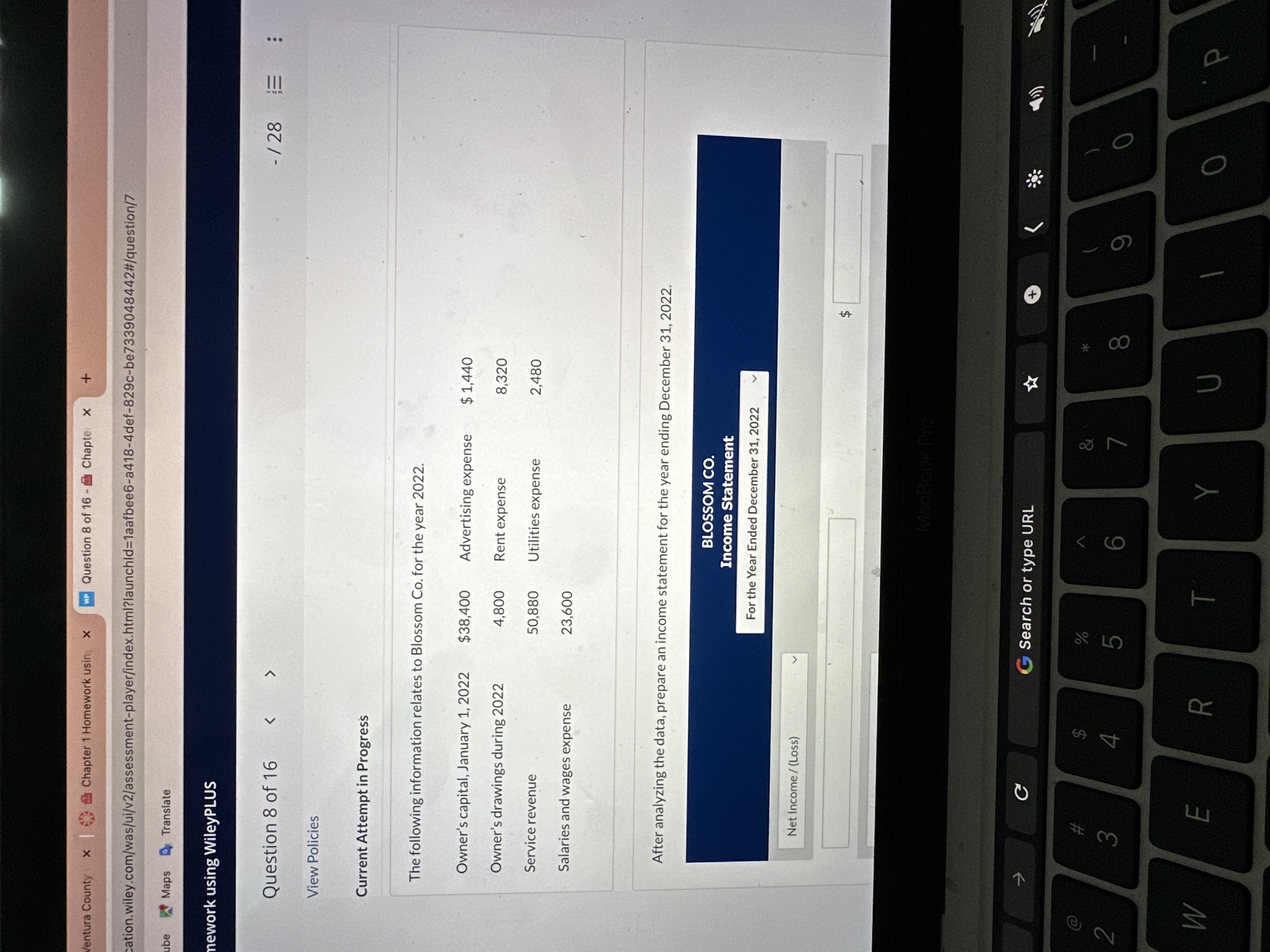 Create an income statement Ventura County x